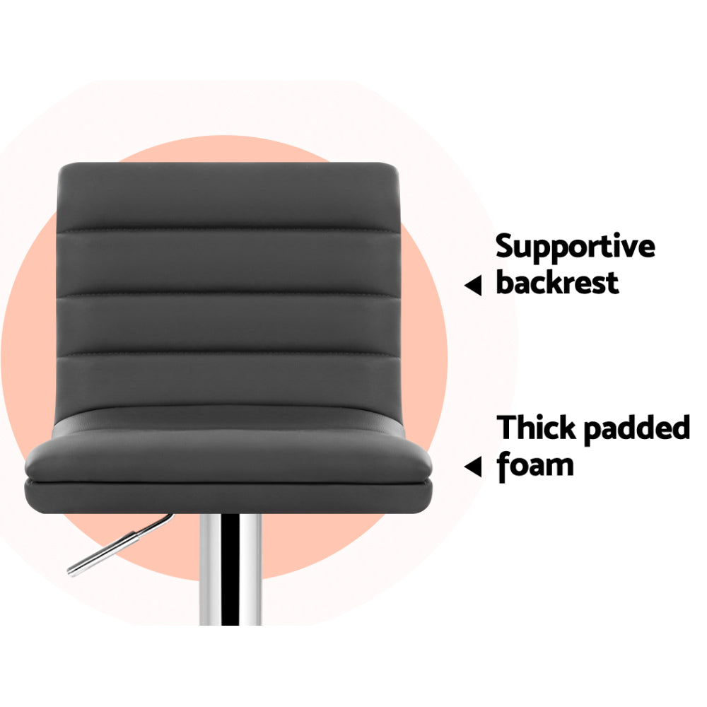 Artiss Set of 4 PU Leather Lined Pattern Bar Stools- Grey and Chrome-3