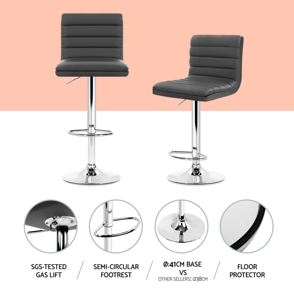 Artiss Set of 4 PU Leather Lined Pattern Bar Stools- Grey and Chrome-4