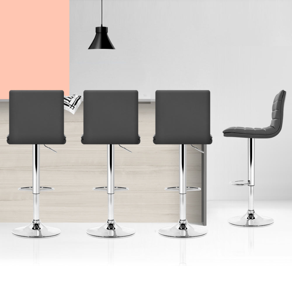 Artiss Set of 4 PU Leather Lined Pattern Bar Stools- Grey and Chrome-5