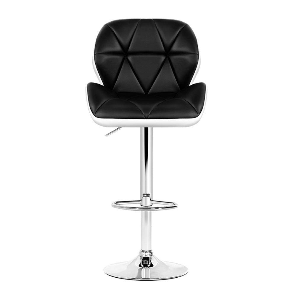 Artiss 2x Bar Stools Gas Lift Padded Leather Black & White-2