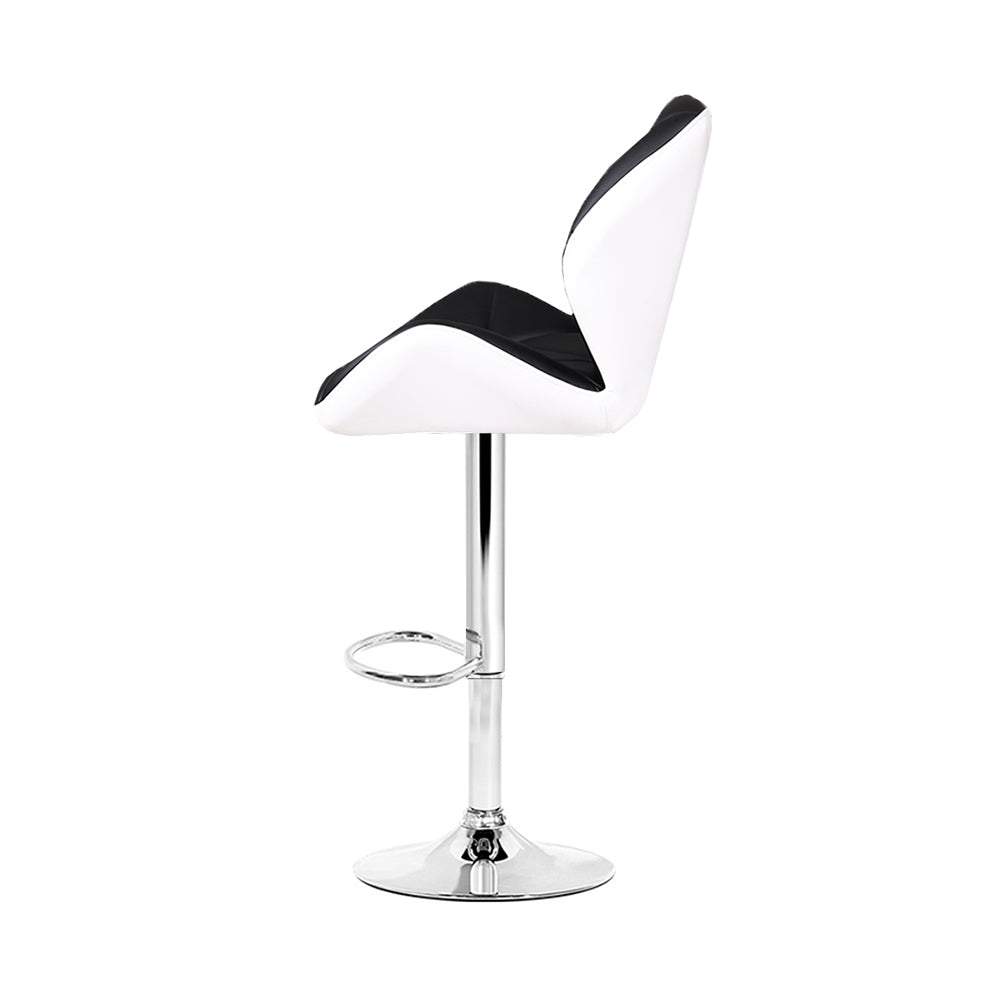 Artiss 2x Bar Stools Gas Lift Padded Leather Black & White-3