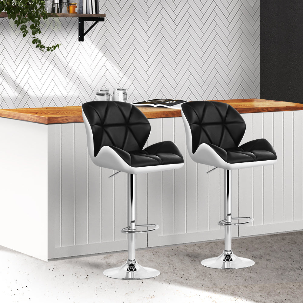 Artiss 2x Bar Stools Gas Lift Padded Leather Black & White-7