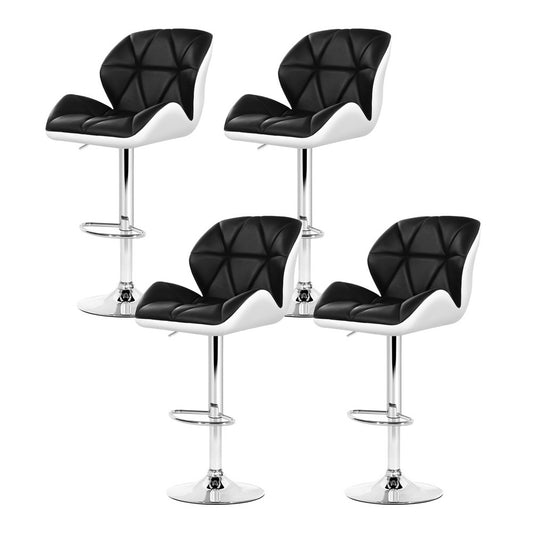 Artiss 4x Bar Stools Gas Lift Padded Leather Black & White-0