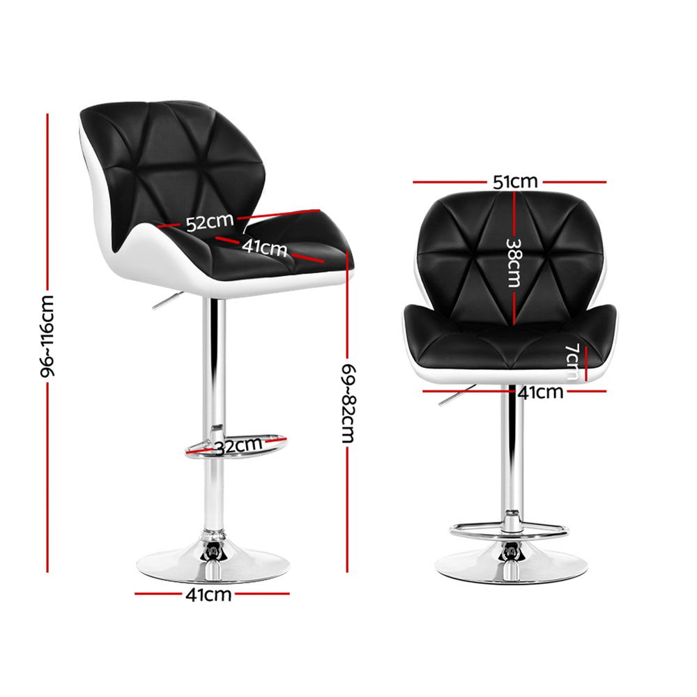 Artiss 4x Bar Stools Gas Lift Padded Leather Black & White-1