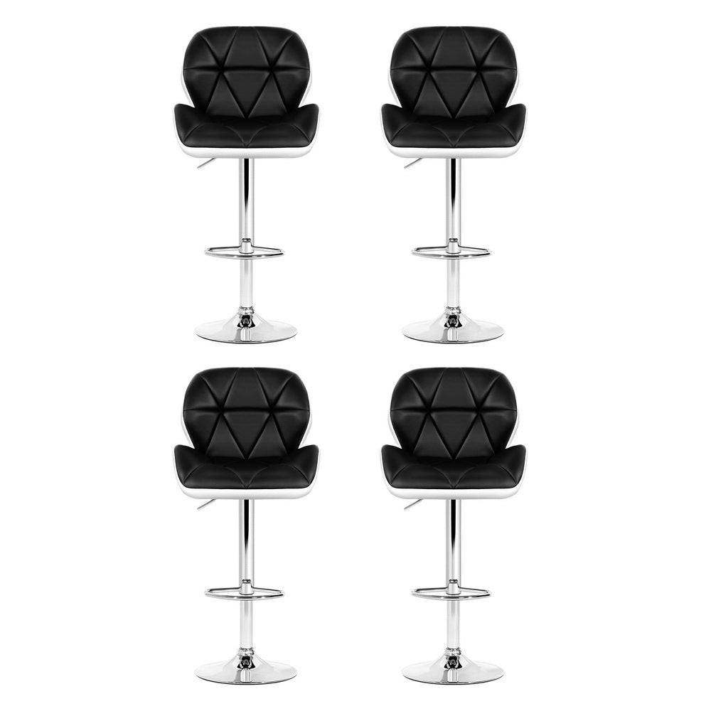 Artiss 4x Bar Stools Gas Lift Padded Leather Black & White-2