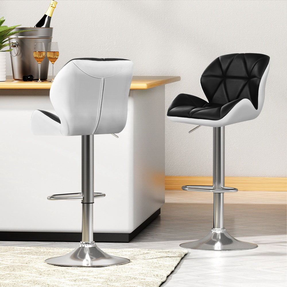 Artiss 4x Bar Stools Gas Lift Padded Leather Black & White-6