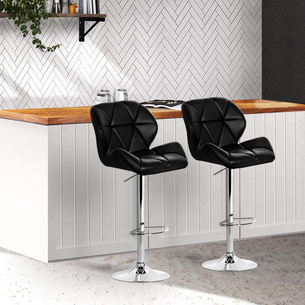 Artiss 2x Bar Stools Gas Lift Padded Leather Black-7