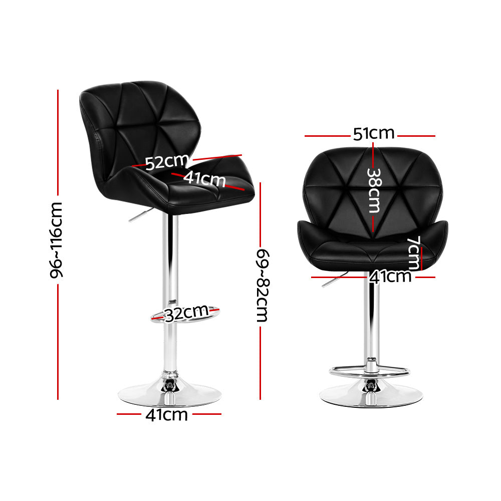 Artiss 2x Bar Stools Gas Lift Padded Leather Black-1