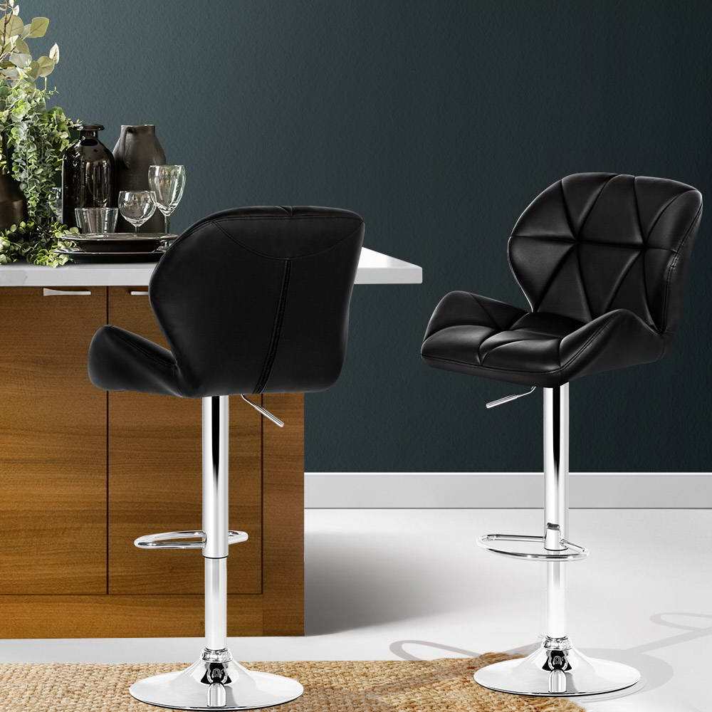 Artiss 2x Bar Stools Gas Lift Padded Leather Black-6