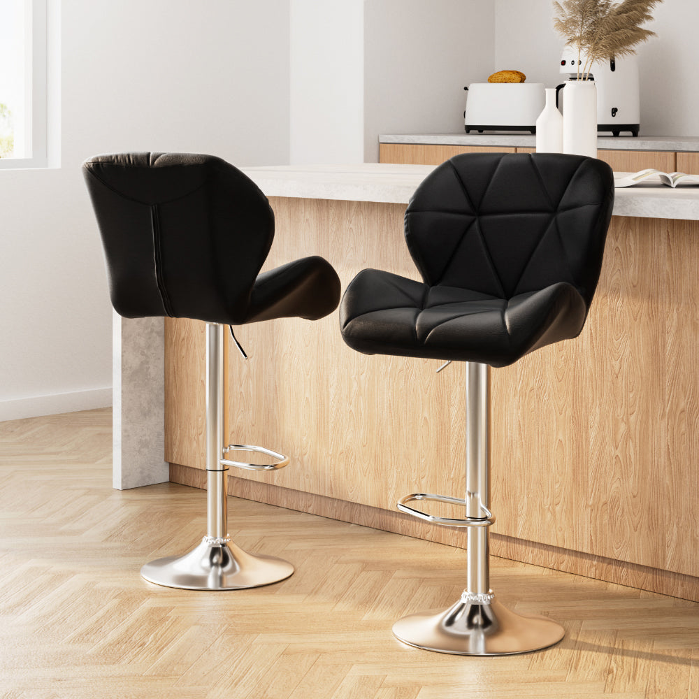Artiss 2x Bar Stools Gas Lift Padded Leather Black-7