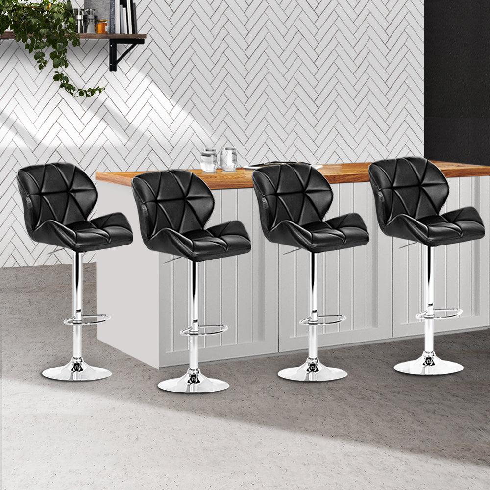 Artiss 4x Bar Stools Gas Lift Padded Leather Black-7