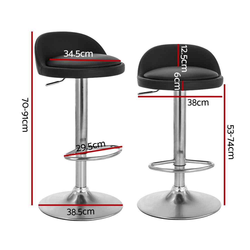 Artiss 2x Bar Stools PU Leather Gas Lift Black-1