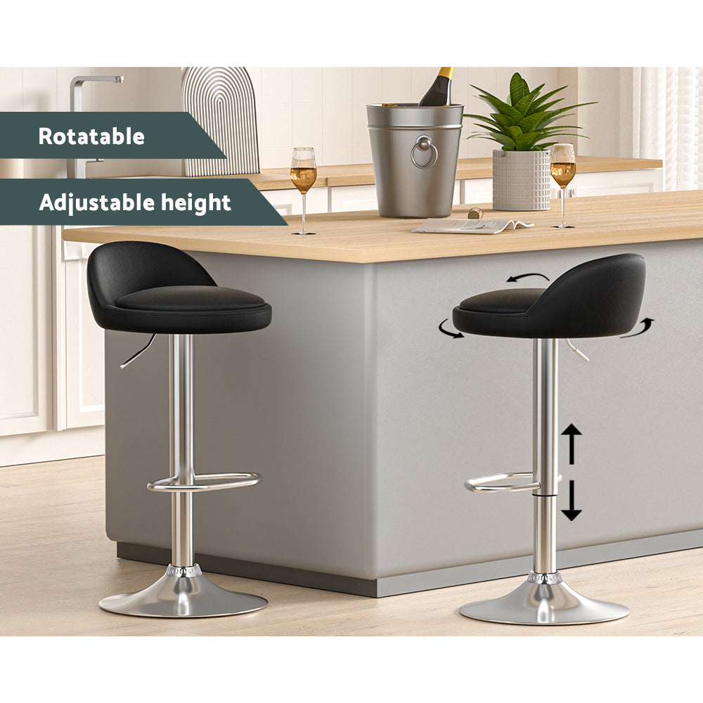 Artiss 2x Bar Stools PU Leather Gas Lift Black-3