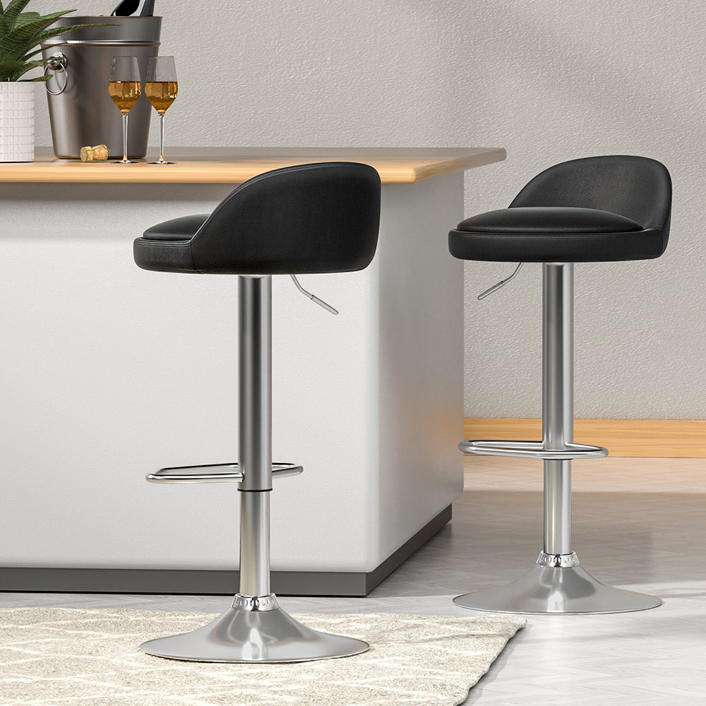 Artiss 2x Bar Stools PU Leather Gas Lift Black-6