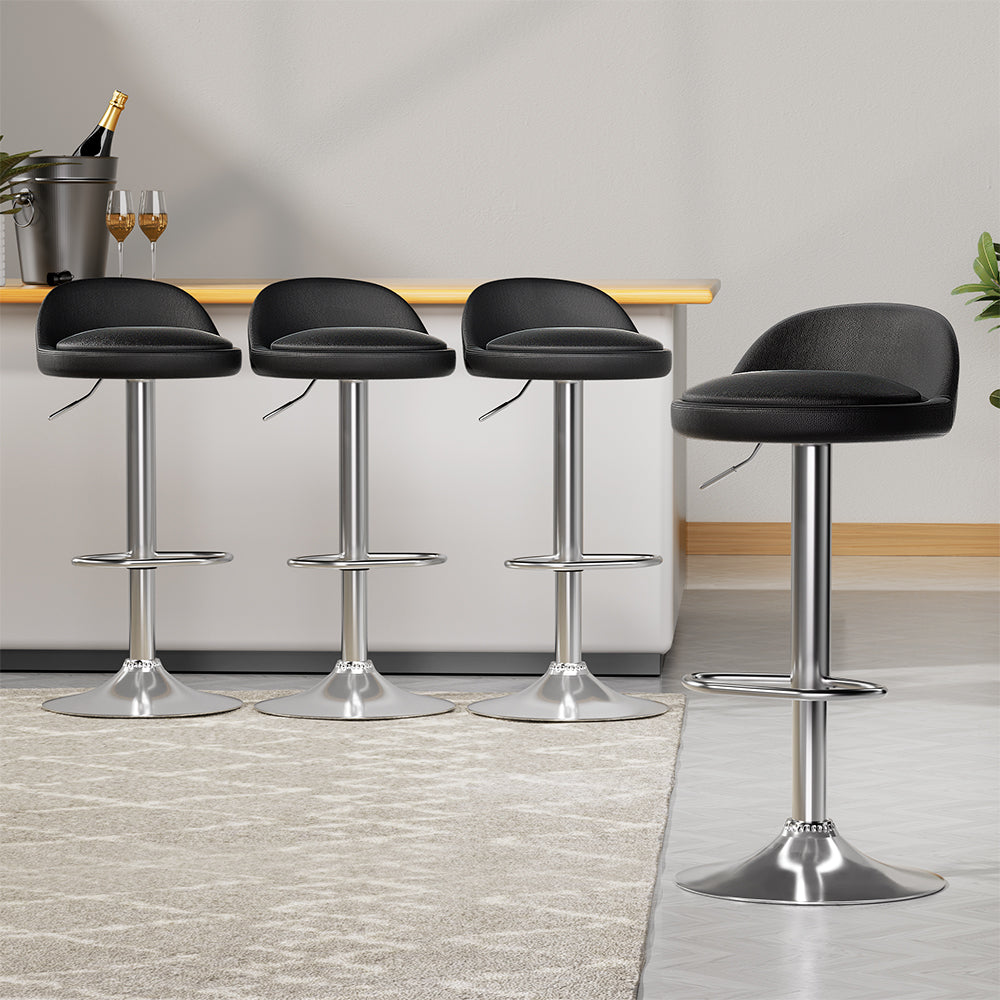 Artiss 4x Bar Stools PU Leather Gas Lift Black-7