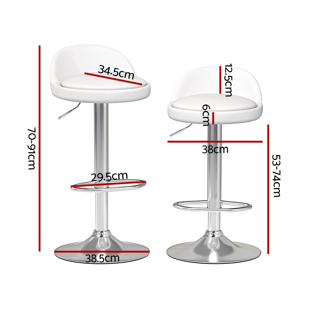 Artiss 2x Bar Stools PU Leather Gas Lift White-1