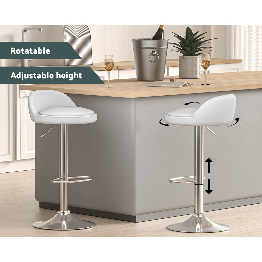 Artiss 2x Bar Stools PU Leather Gas Lift White-3