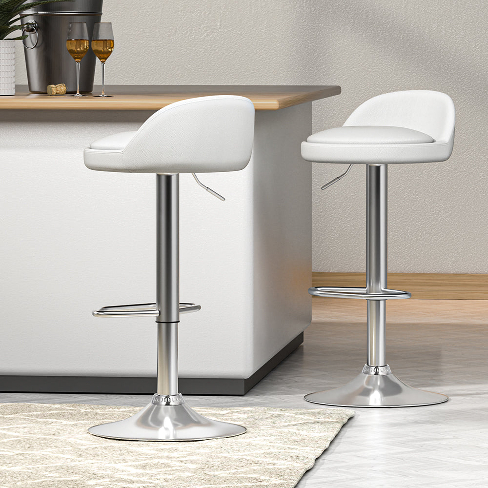 Artiss 2x Bar Stools PU Leather Gas Lift White-6