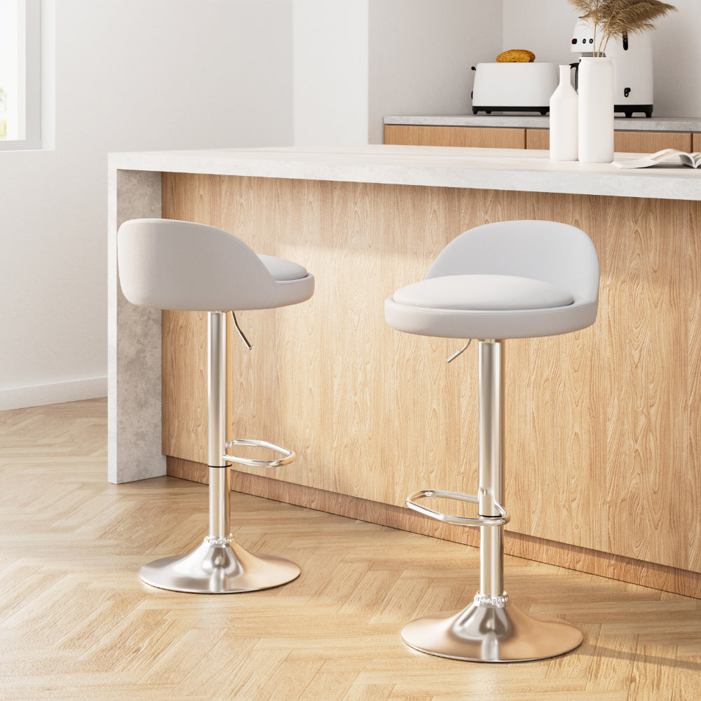Artiss 2x Bar Stools PU Leather Gas Lift White-0
