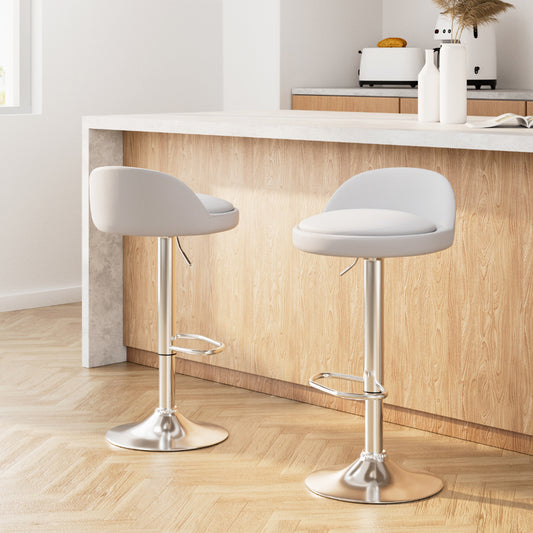 Artiss 2x Bar Stools PU Leather Gas Lift White-0