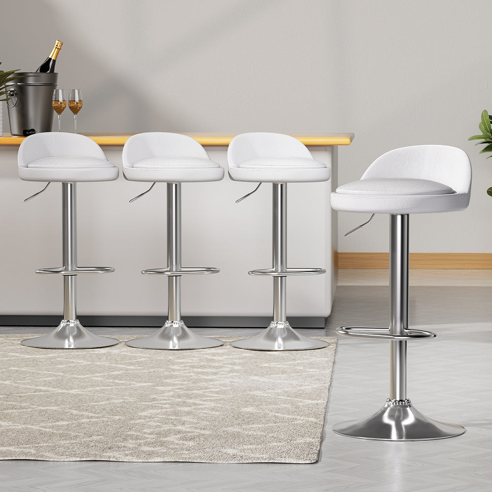 Artiss 4x Bar Stools PU Leather Gas Lift White-6