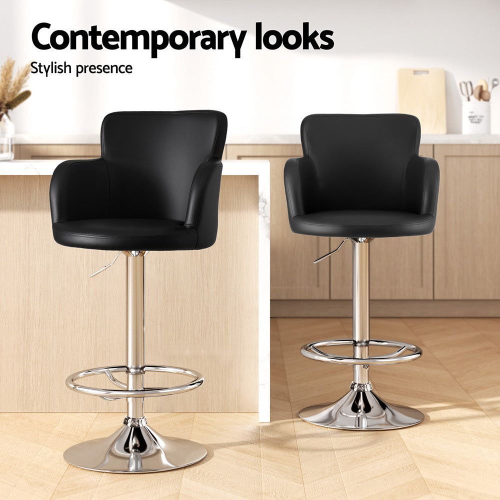 Artiss 1x Leather Bar Stools Swivel Adjustable Gas Lift PU Counter Chairs Black-6