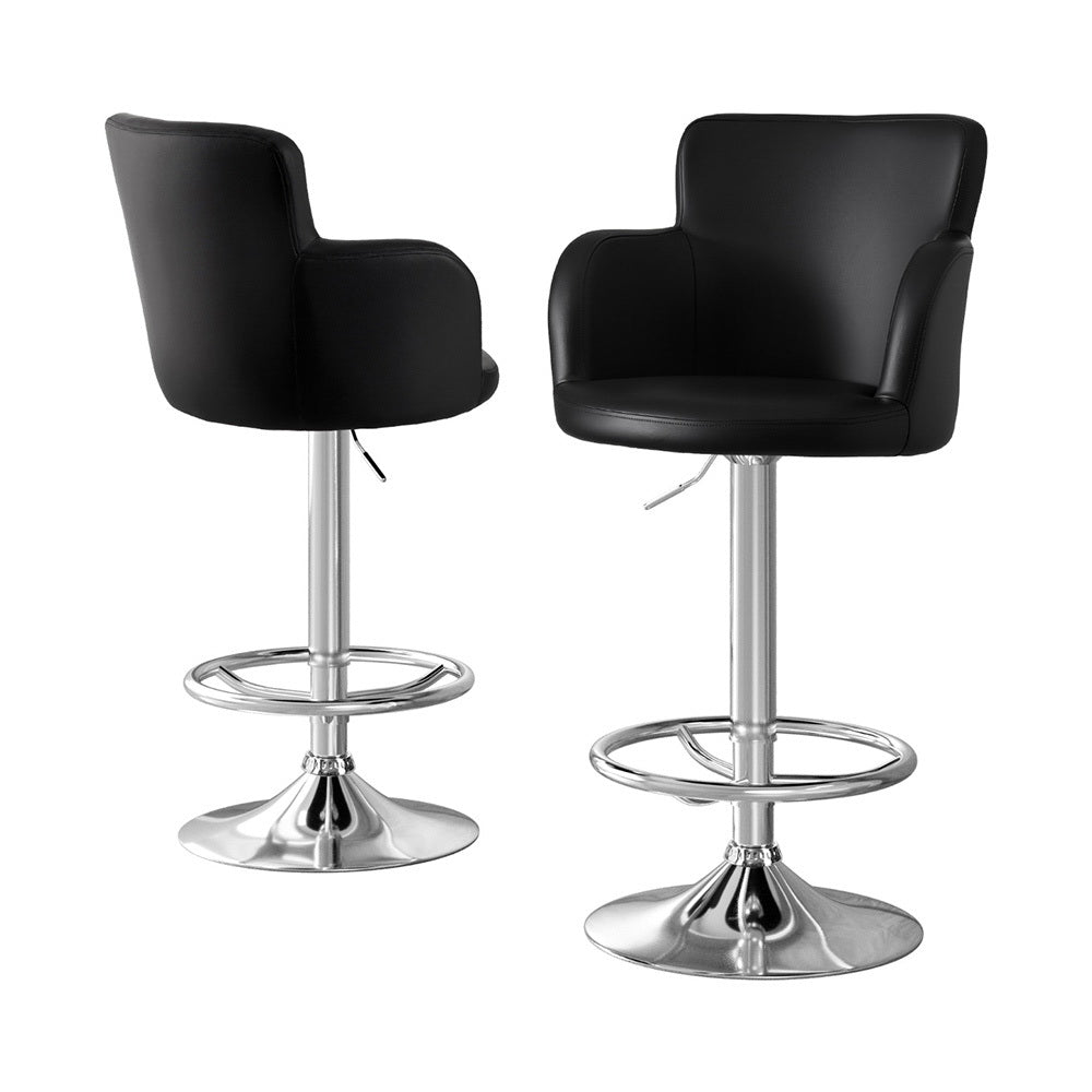 Artiss 2x Leather Bar Stools Swivel Adjustable Gas Lift PU Counter Chairs Black-0