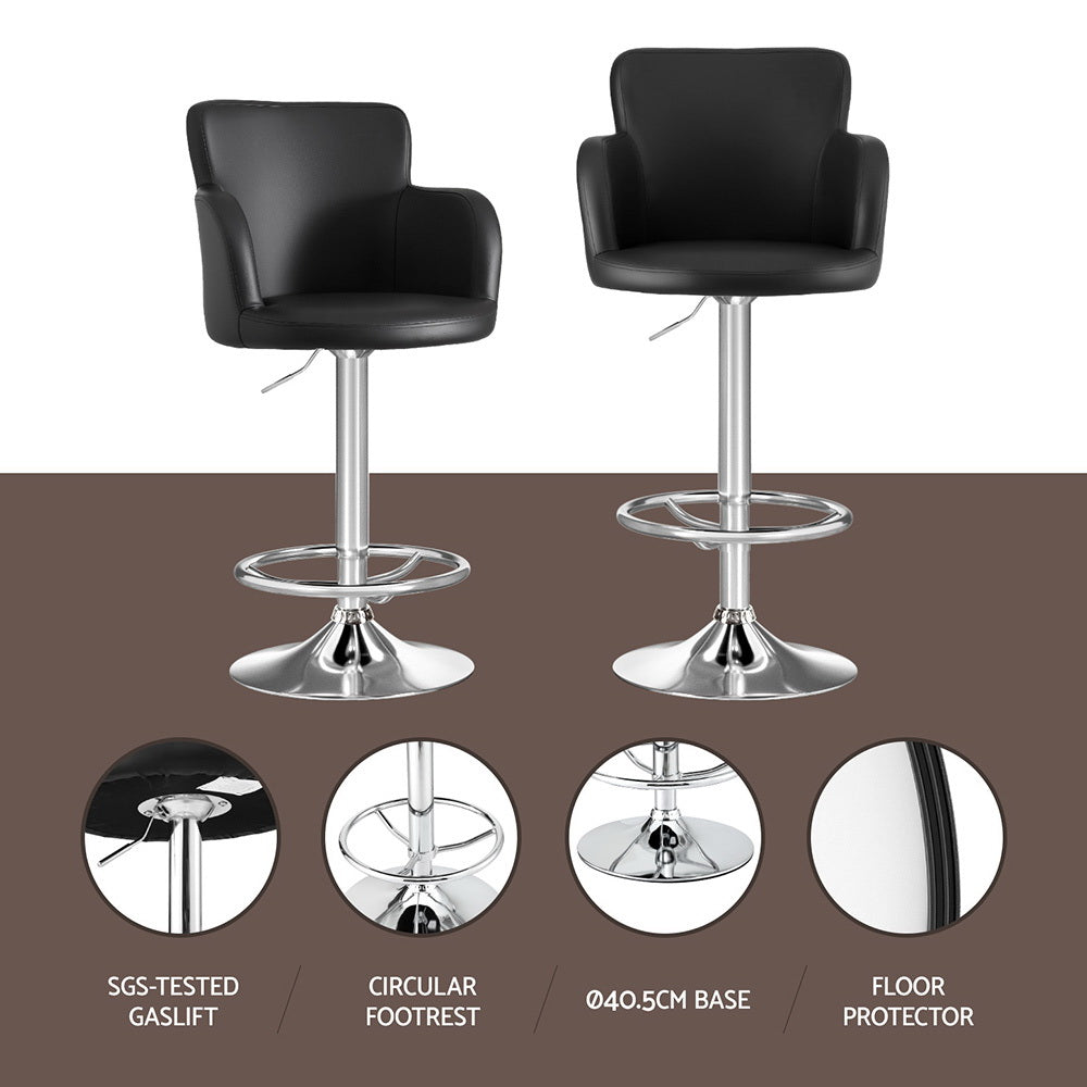 Artiss 2x Leather Bar Stools Swivel Adjustable Gas Lift PU Counter Chairs Black-3