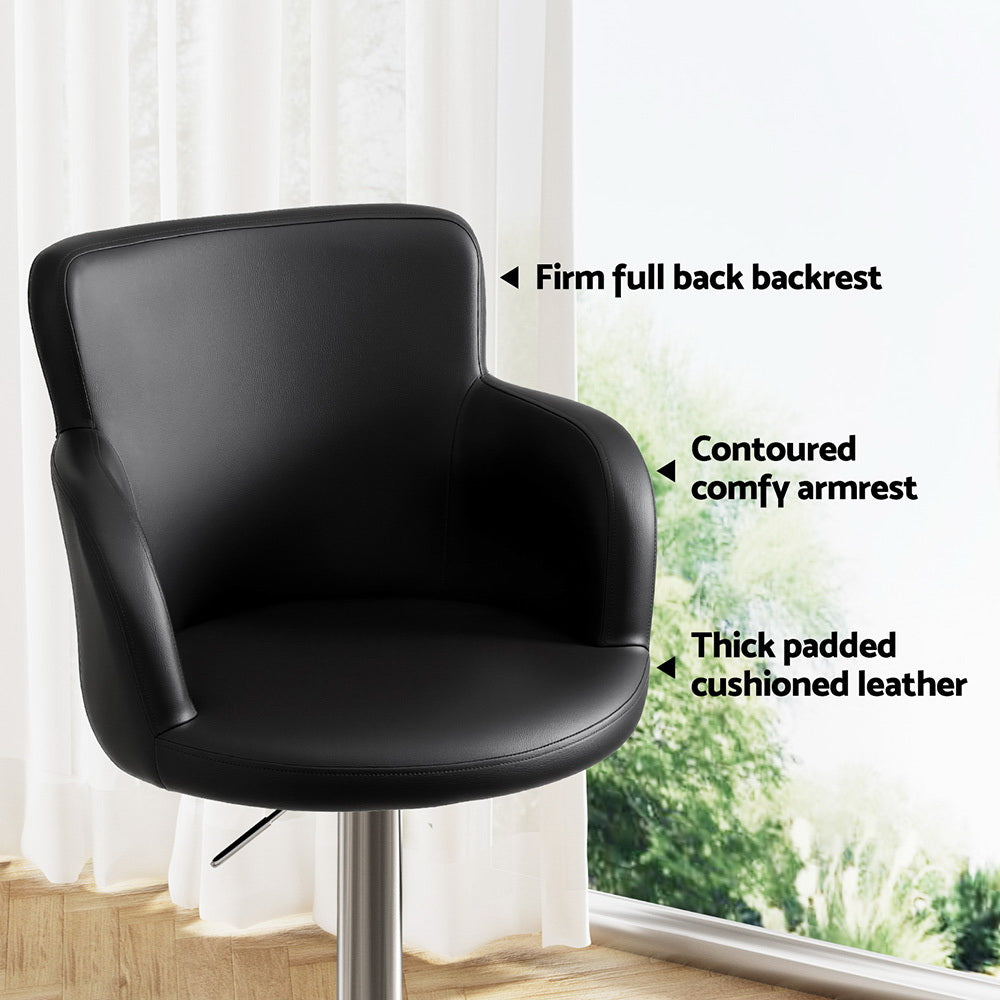 Artiss 2x Leather Bar Stools Swivel Adjustable Gas Lift PU Counter Chairs Black-4