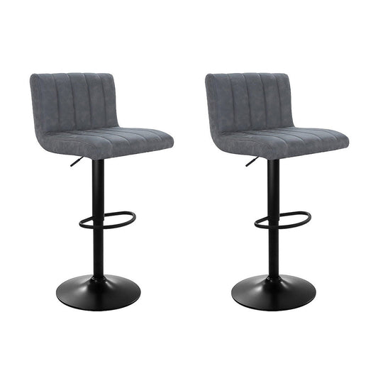 Artiss 2x Bar Stools Vintage Leather Gas Lift Grey-0