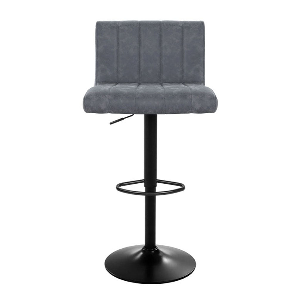 Artiss 2x Bar Stools Vintage Leather Gas Lift Grey-2