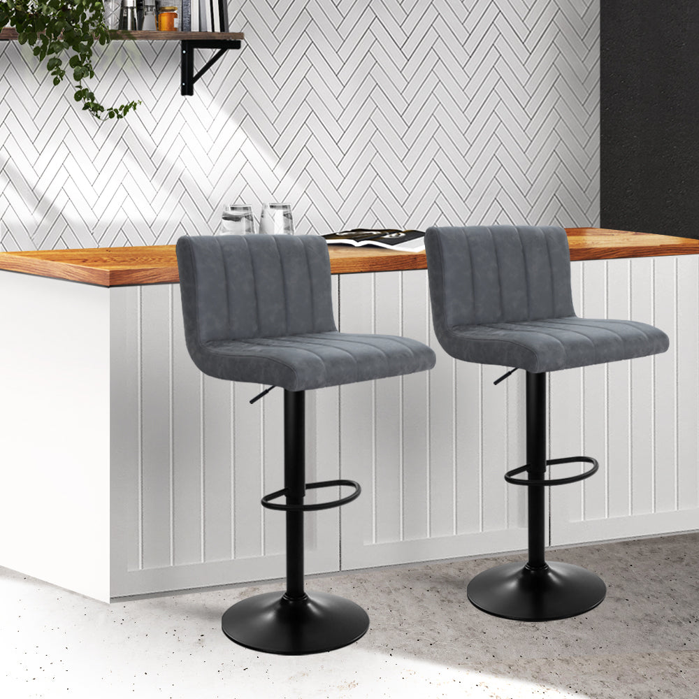 Artiss 2x Bar Stools Vintage Leather Gas Lift Grey-7