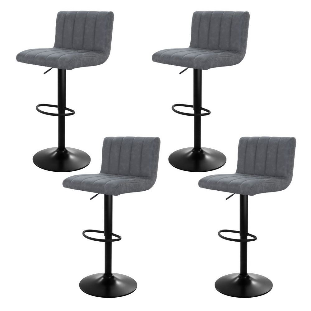 Artiss 4x Bar Stools Vintage Leather Gas Lift Grey-0
