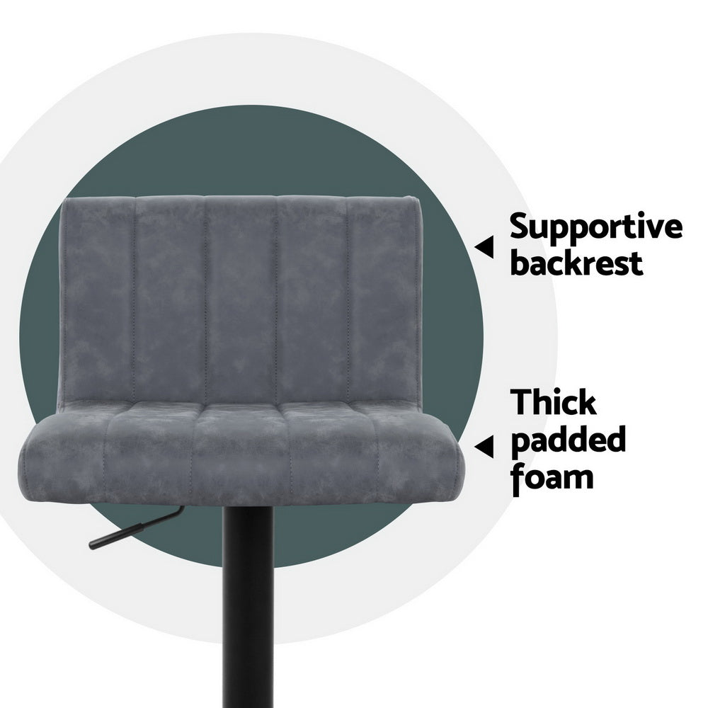 Artiss 4x Bar Stools Vintage Leather Gas Lift Grey-4