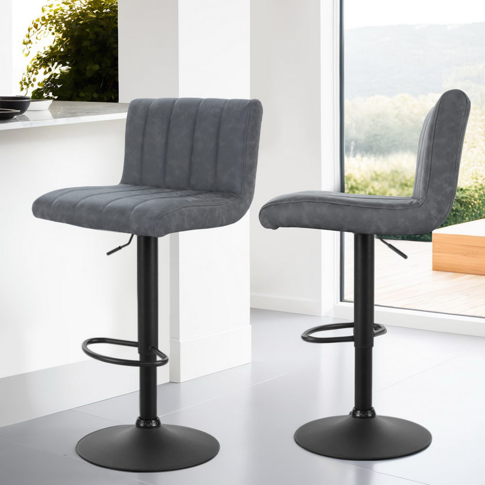 Artiss 4x Bar Stools Vintage Leather Gas Lift Grey-6