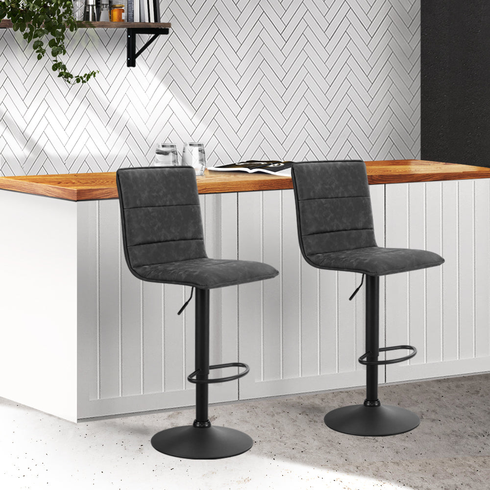 Artiss 2x Bar Stools Gas Lift Vintage Leather Grey-7