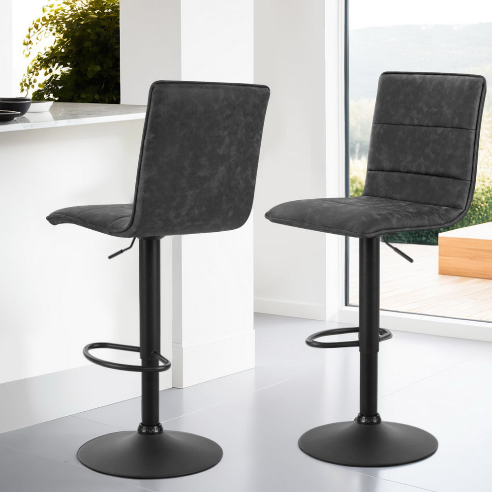 Artiss 4x Bar Stools Gas Lift Vintage Leather Grey-6