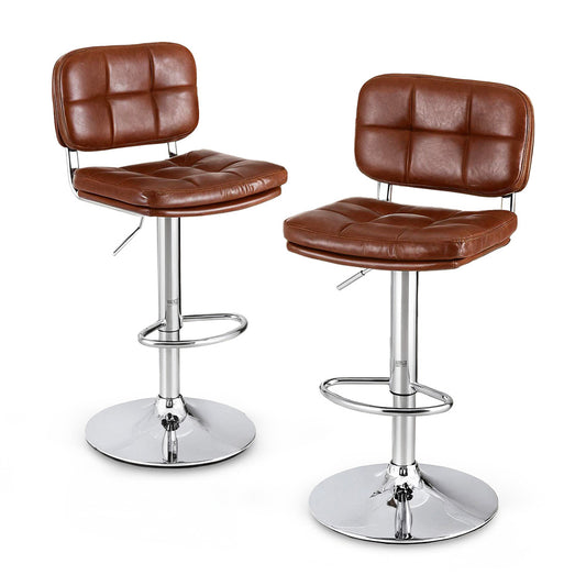 Artiss 2x Bar Stools Kitchen Swivel Gas Lift Counter Chair Tuft PU Leather Brown-0