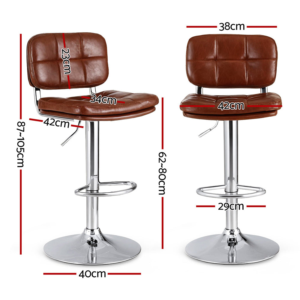 Artiss 2x Bar Stools Kitchen Swivel Gas Lift Counter Chair Tuft PU Leather Brown-1