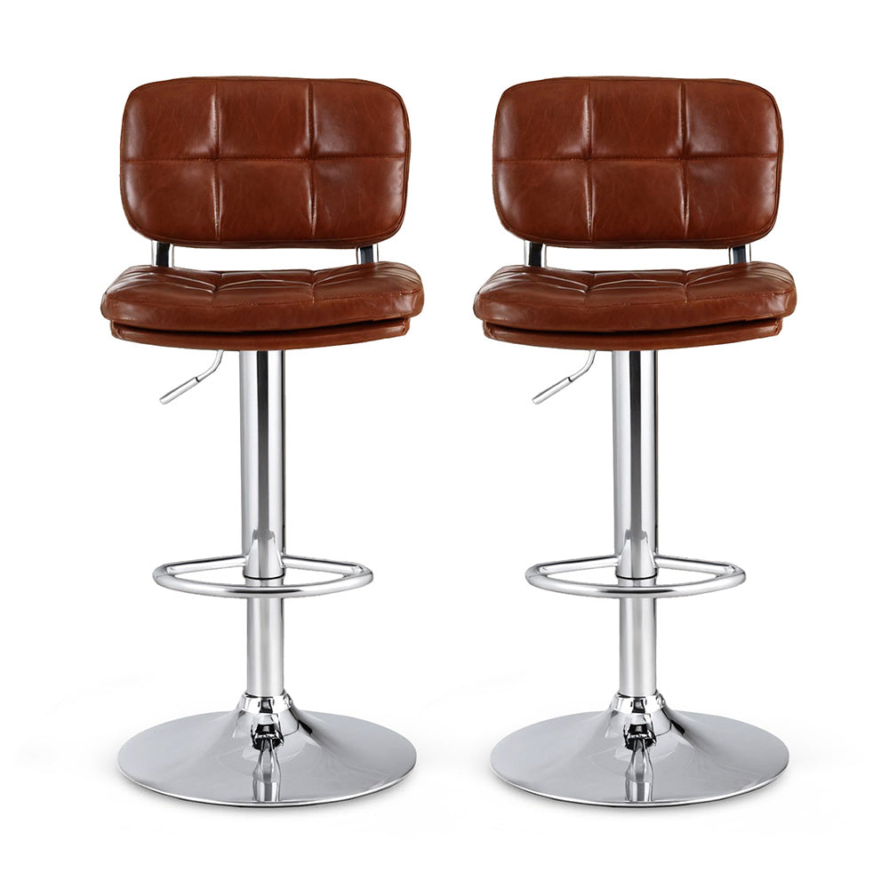 Artiss 2x Bar Stools Kitchen Swivel Gas Lift Counter Chair Tuft PU Leather Brown-2