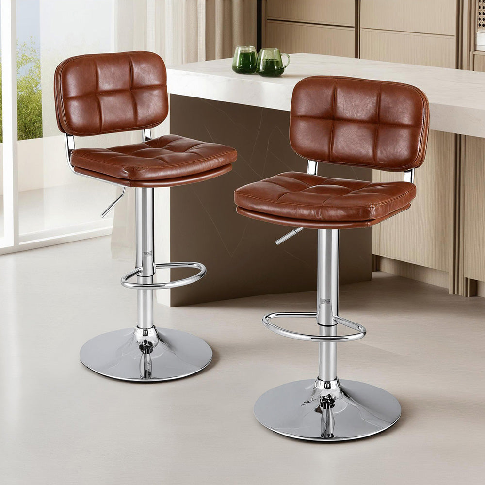 Artiss 2x Bar Stools Kitchen Swivel Gas Lift Counter Chair Tuft PU Leather Brown-6