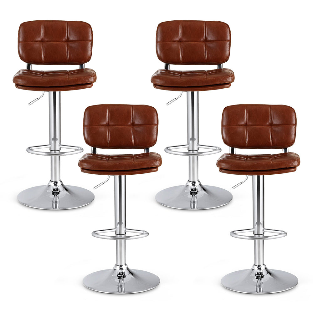 Artiss 4x Bar Stools Kitchen Swivel Gas Lift Counter Chair Tuft PU Leather Brown-2