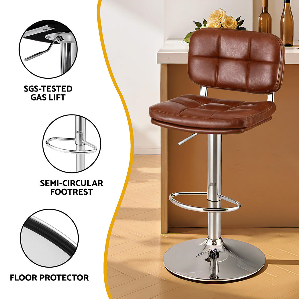 Artiss 4x Bar Stools Kitchen Swivel Gas Lift Counter Chair Tuft PU Leather Brown-5