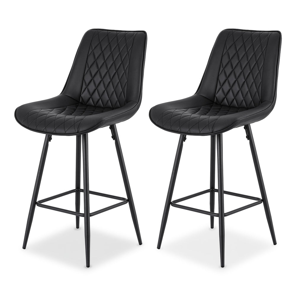 Artiss 2x Bar Stools Kitchen Dining Chair Counter Stool Diamond PU Leather Black-0