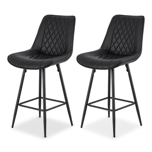 Artiss 2x Bar Stools Kitchen Dining Chair Counter Stool Diamond PU Leather Black-0