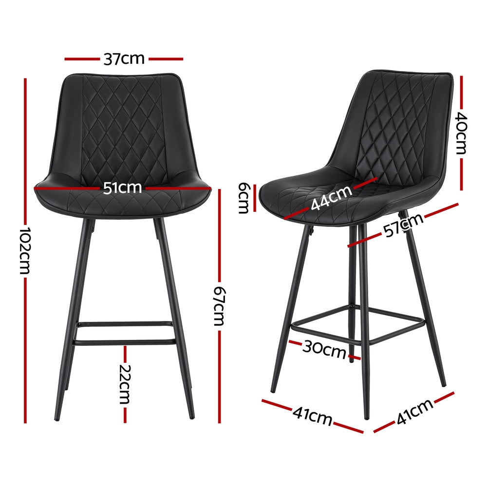 Artiss 2x Bar Stools Kitchen Dining Chair Counter Stool Diamond PU Leather Black-1