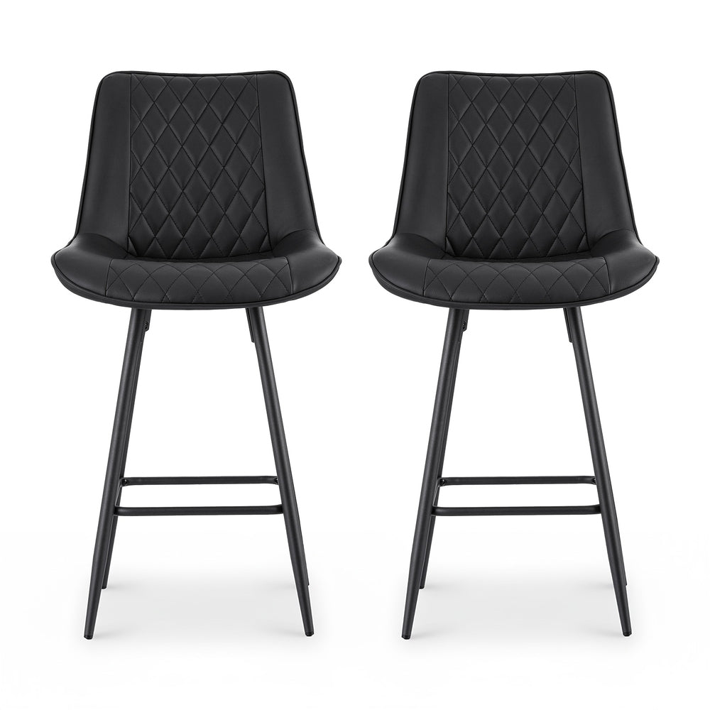Artiss 2x Bar Stools Kitchen Dining Chair Counter Stool Diamond PU Leather Black-2