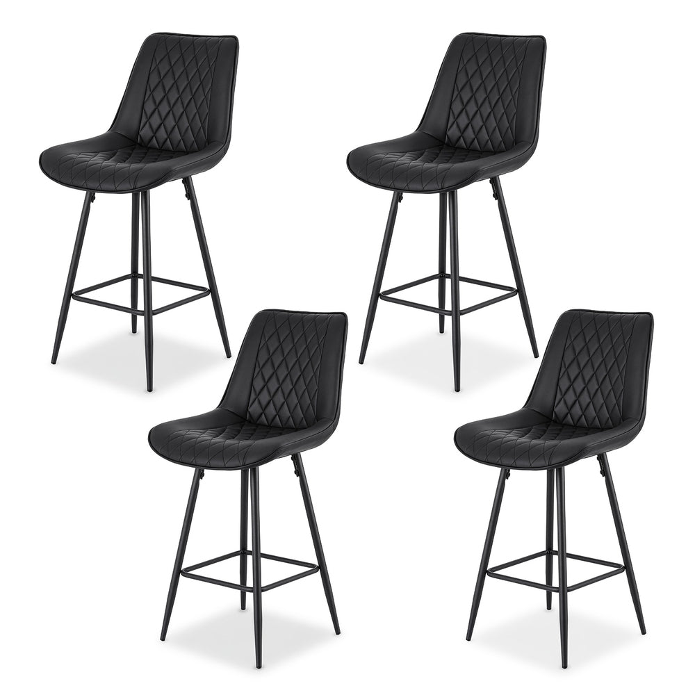 Artiss 4x Bar Stools Kitchen Dining Chair Counter Stool Diamond PU Leather Black-0