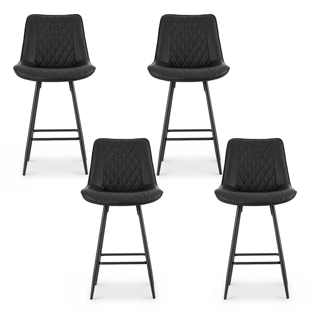 Artiss 4x Bar Stools Kitchen Dining Chair Counter Stool Diamond PU Leather Black-2