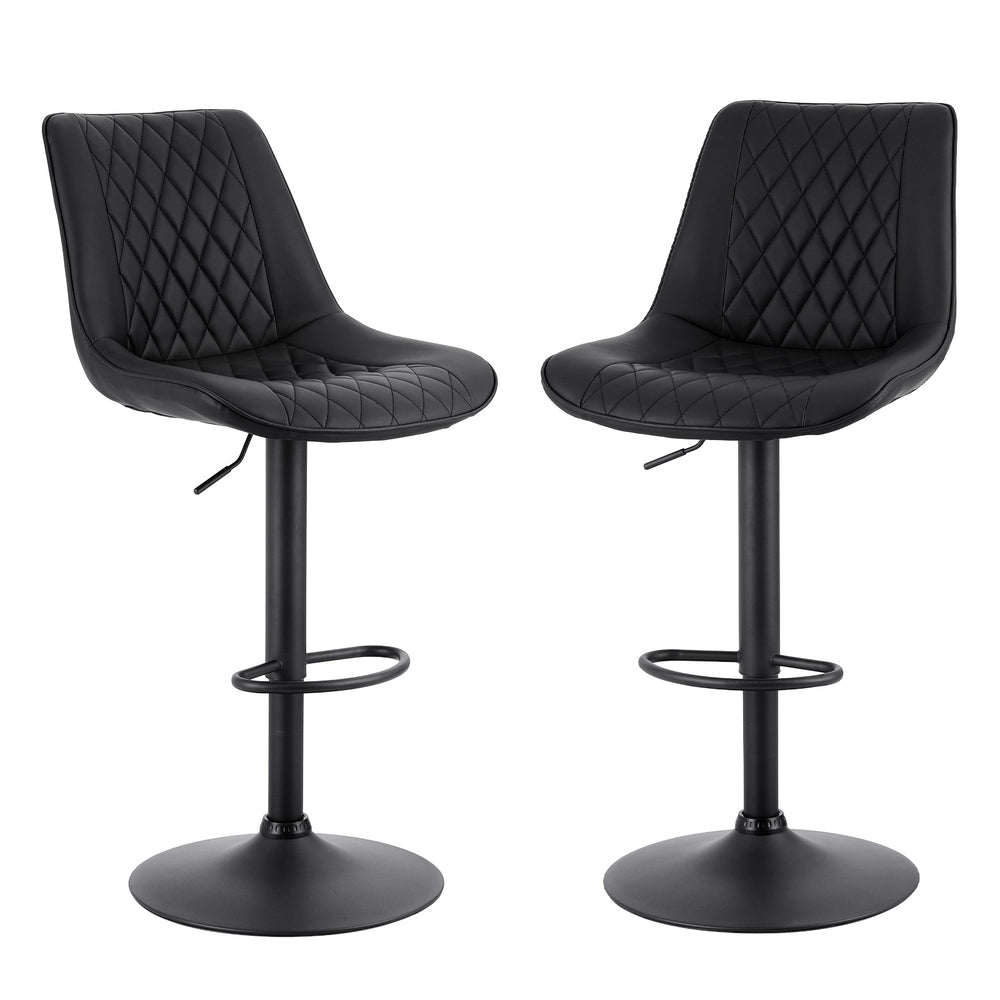 Artiss 2x Bar Stools Kitchen Swivel Gas Lift Counter Chair Diamond Leather Black-0